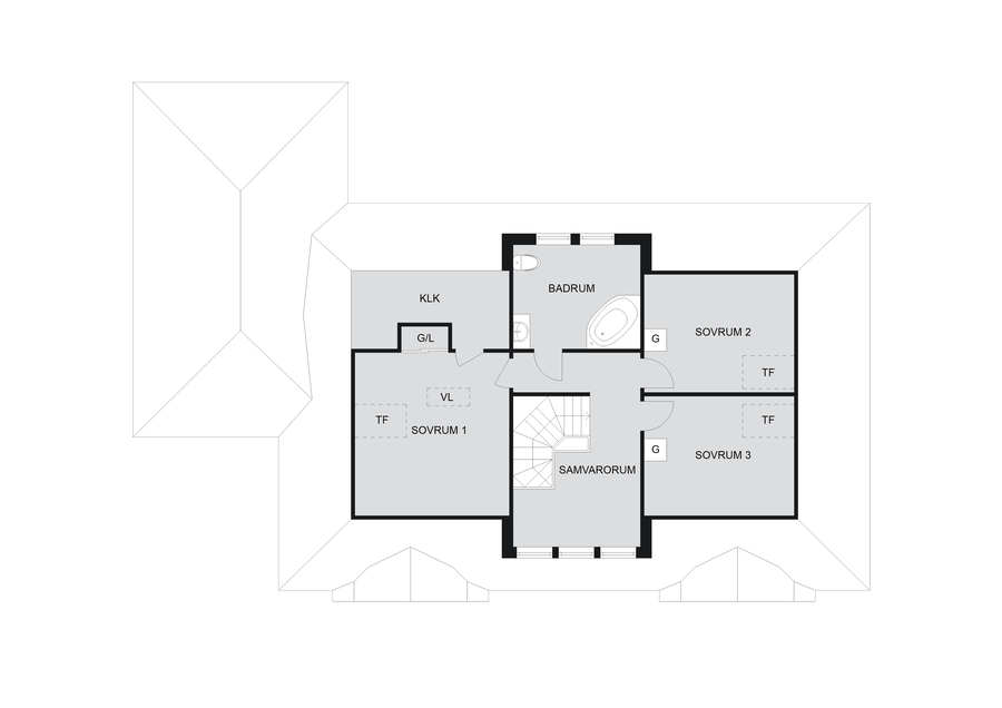Planlösning övre plan (viss avvikelse kan förekomma)