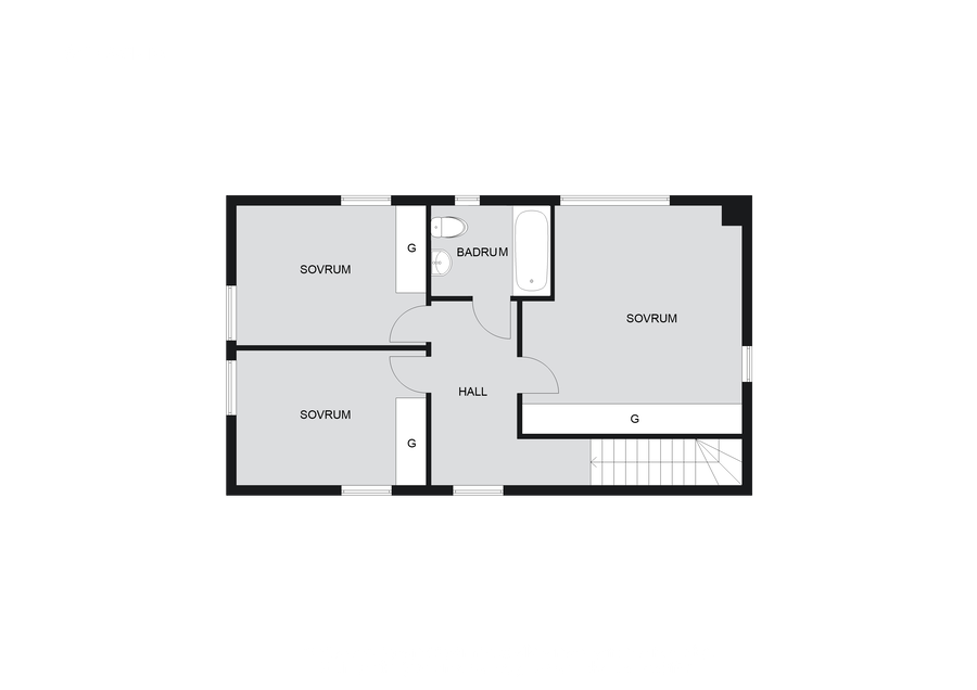 Planlösning övre plan (viss avvikelse kan förekomma)