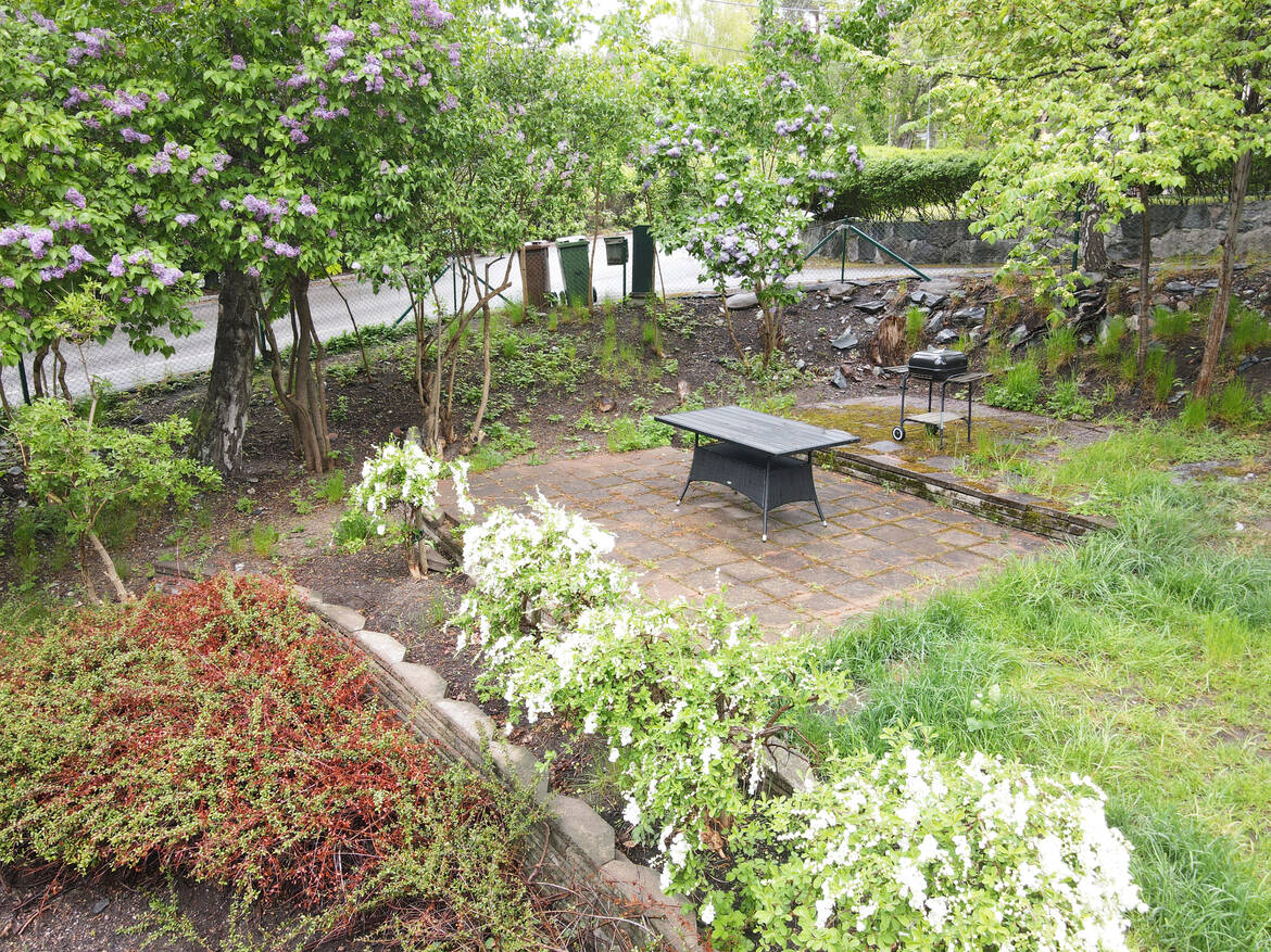 Lummig trädgård för hyresgästerna