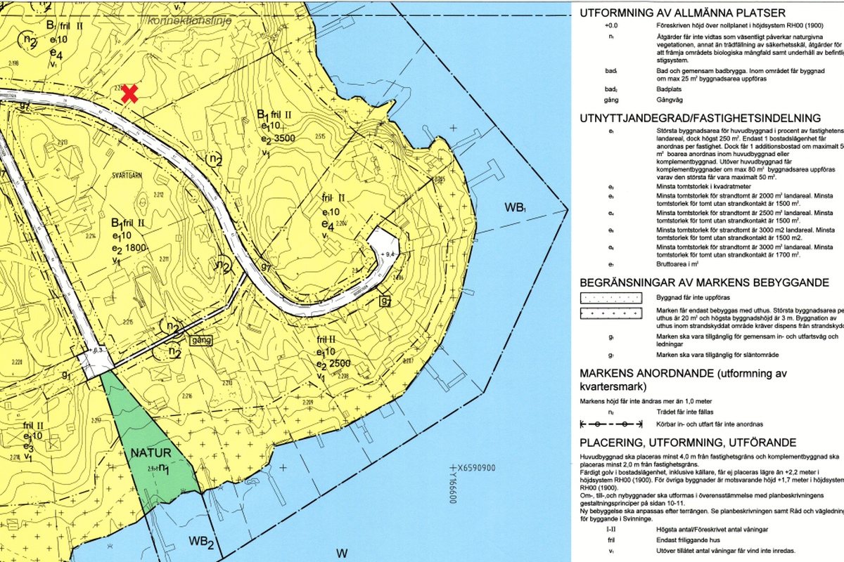 Detaljplanekarta med tomten markerad