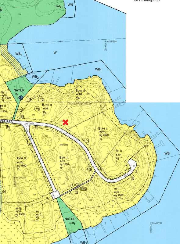 Detaljplanekarta med tomten markerad