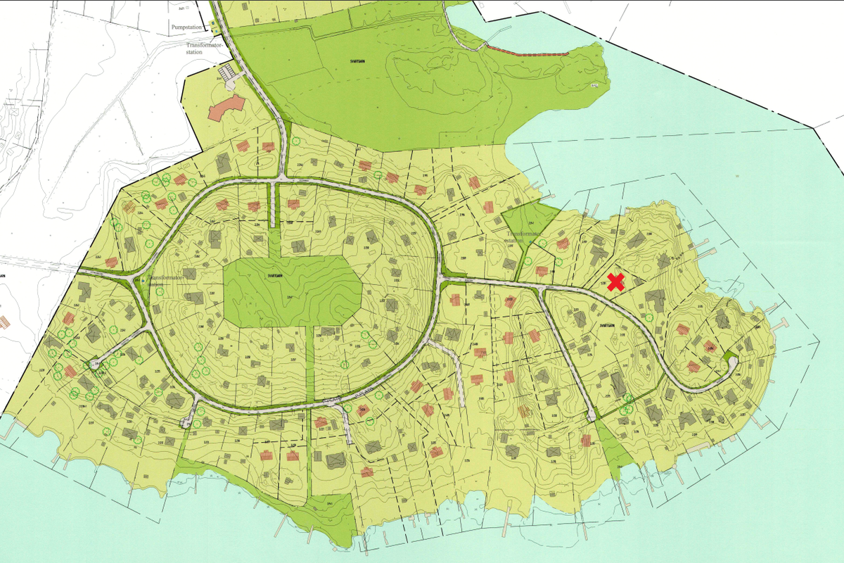 Översiktskarta ur detaljplanen med tomten markerad